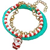 Todu Christmas Bracelets for Women Snowflake Santa Claus Christmas Tree Stackable Polymer Clay Beaded Bracelets New Year Xmas Party Jewelry Gifts