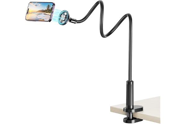 Gooseneck Phone Holder for Bed Laying Down, Magnetic Cell Phone Mount for Desk Headboard Bedside, Flexible Long Arm Stand for