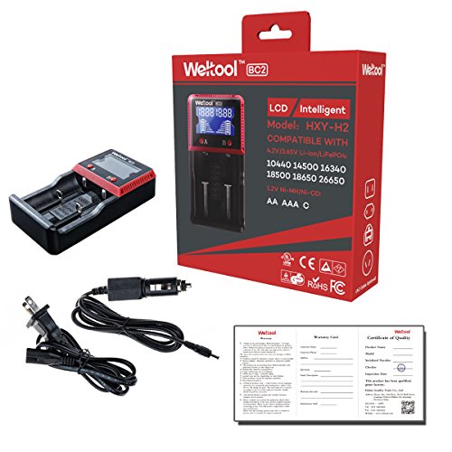 Weltool Intelligent Battery Charger Smart Digital With LCD Universal Charger For Rechargeable Batteries Ni-MH Ni-Cd AA AAA Li-ion LiFePO4 IMR 14500 16340 18650 RCR123 26650 with Car Adapter (2 Slot) - Thumbnail 7
