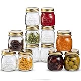 Paksh/Bormioli Rocco Quattro Stagioni 12 Piece, 8.5 Ounce Glass Decorative Mason Jar for Canning / Storing with Airtight Gold Metal Lid, Made In Italy