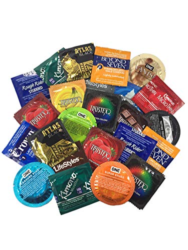 Ultimate Grab Bag with Silver Lunamax Pocket Case, Ultimate Sampler Pack of Latex Condoms-24 Count