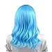 BERON Women Girls Short Curly Wavy Wig with Flat Bangs Rose Net for Party Halloween Cosplay (Sky Blue)