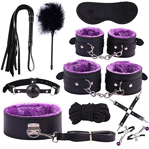 happinesssale Binding Bundled Suit Purple Yoga Long Leather 10Pcs/Set Warm Winter Gear Sēx Kit Hāndcuff Whip Blindfold SM Cosplay Queen Rëštrâîňtš for Partner Fun Toy Seeking Excitement