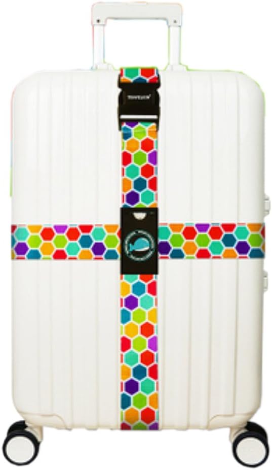 Shopper Joy 2-Way Luggage Strap Cross Safety Belt Travel Luggage Strap with Clip Closure for Suitcases 28-32 Inches 5 x 230 and 5 x 193 cm Adjustable – Colourful + Honeycomb