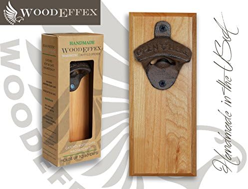 Bottle Opener Magnetic Cap Catcher - Handmade Alder with Antique Bronze Opener - No Personalization