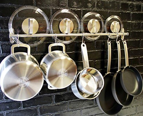 Wall Mount Pan Pot Rack 35", Willor Kitchen Pan Rack Utensil Hanger 35" Stainless Steel Rail with 10 Hooks for Spatula Pan Saucepan Ladle