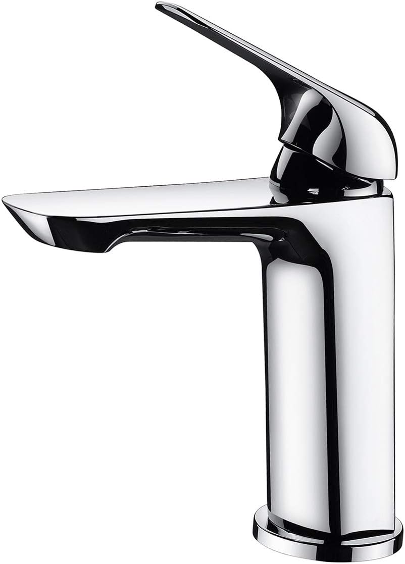 Sanfino Single Handle Bathroom Faucet, Solid Brass One Hole Mounted Lavatory Sink Faucet, Polished Chrome Finish