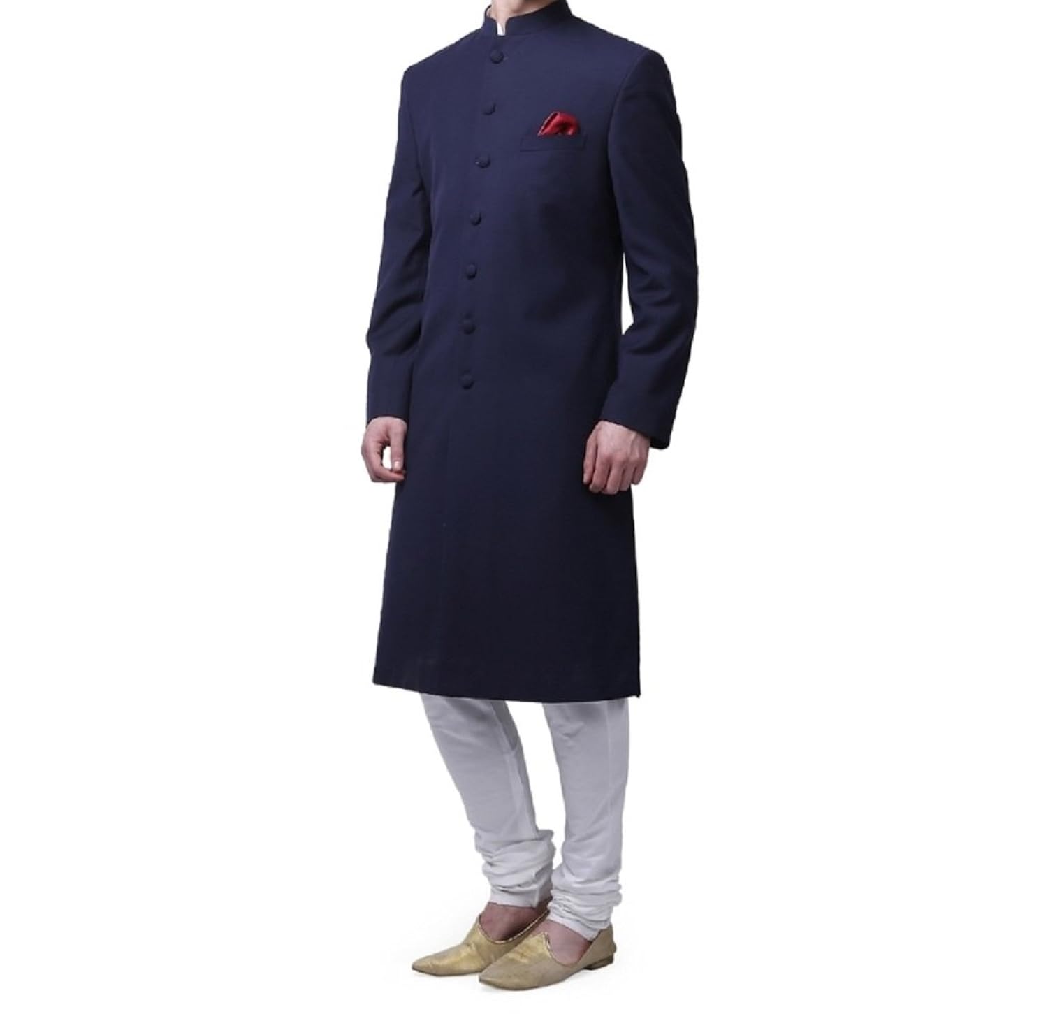royal kurta men's viscose blend solid nehru sherwani (blue)