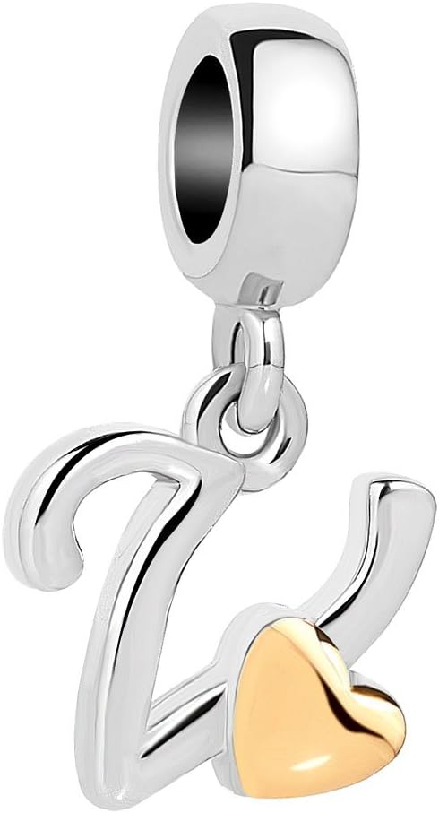 Initial A-Z Letter Charm Golden Heart Alphabet Dangle Beads for Bracelets & Necklaces