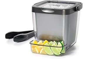 OXO Good Grips Double Wall Ice Bucket with Tongs and Garnish Tray,Gray, 7.37" L x 8.5" W x 7.5" H