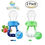 Baby Fresh Food/ Fruit Silicone Feeder Nibbler Teether Toy with Handgrip for Boys and Girls 2 PCS (6-12 months, Blue,Green)