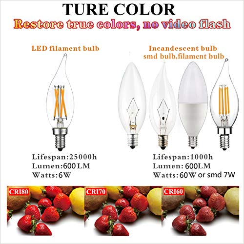 LiteHistory E12 led Bulb Dimmable 6W Equal 60 Watt LED Light Bulbs 2700K AC120V led Edison Bulb