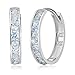 14k REAL White Gold 3mm Thickness CZ Channel Set Hoop Huggie Earrings (15 x 15 mm)