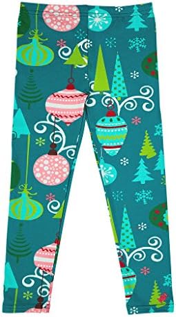BonBon Clouds Girls Christmas Leggings - Made out of 95% Cotton and 5% Spandex Active Wear for Babies, Toddlers and Kids (2T/3T, Christmas Ornaments Teal)