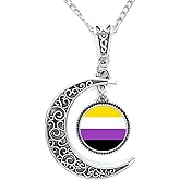 Non-Binary Pride Flag Necklace, Glass Dome Pendant, LGBT Gift, Gay Pride Cabochon Charm, Minimalist Dainty Necklace, N191