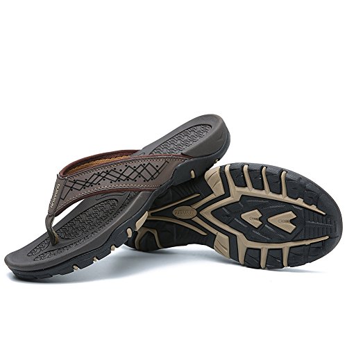 GUBARUN Flip Flops for Men,Leather Mens Sandals Comfortable Sandal