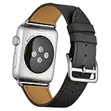 Valkit for Apple Watch Band - iWatch Bands 38mm Genuine Leather Strap iPhone Smart Watch Band Bracelet Replacement Wristband with Stainless Steel Adapter Clasp for Apple Watch 3 2 1, Single Tour-Gray