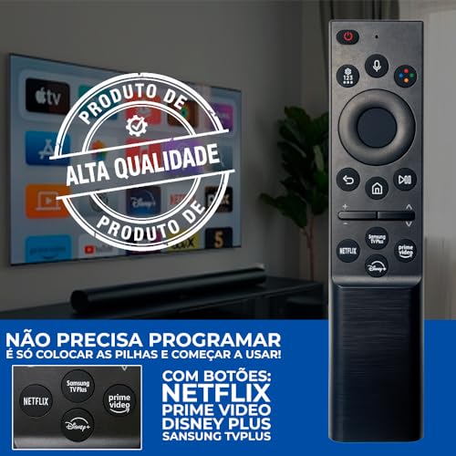 Controle Remoto Compatível Samsung para Smart TV — Teclas de Atalho para Netflix, Prime Video e + 2 - Funciona em Modelos 4K, QLED, Crystal, Neo QLED e OLED — Não Precisa Configurar
