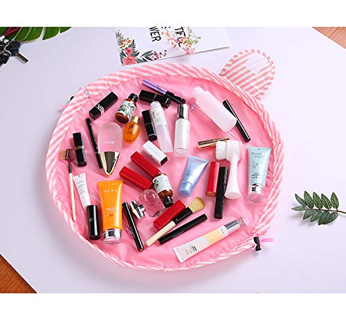 TANTO Lazy Makeup Bag Drawstring Cosmetic Bag Portable Quick Pack Travel Makeup Pouch Case Multifunctional Waterproof Toiletry Bags Makeup Brushes Storage Organizer (Pink and Blue) - Thumbnail 4