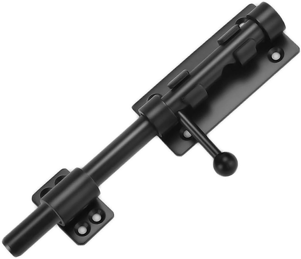 Litensh 8 Inch Heavy Duty Slide Gate Latch Bolt Safety Door Lock with Padlock Hole, 200mm 304 Stainless Steel Matte Black, 8 inch 200mm Length, 14mm Dia.