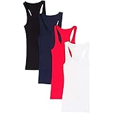 Zenana Outfitters 4 Pack Women's Ribbed Tank Top X-Large Black, White, Navy, Red