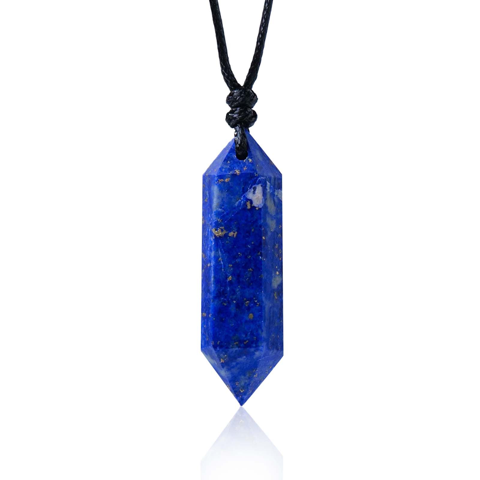 RJINGSHI Natural Lapis Lazuli Double Pointed Crystal Handmade Woven Healing Crystal Polished Gemstone Reiki Energy Stone Men and Women Gift