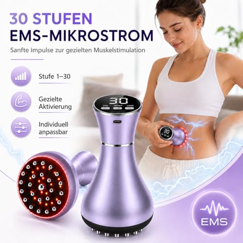 4 in 1 Electric Cellulite Massager, Cellulite Massage Device with 30 EMS Levels, Red Light, Heat & Vibration, Wireless Body Massager for Stomach, Waist, Arms, Legs