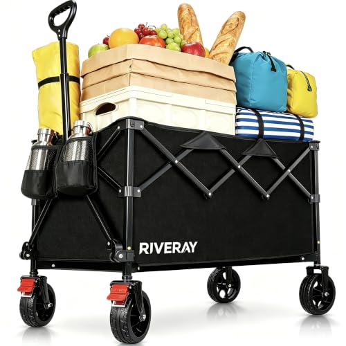 Chariot Pliable Tout Terrain 300L 230KG, Chariot de Plage à roulettes avec Freins, Toile Amovible, Grand Volume XXXL pour Camping, Jardin, Pêche, Transport, Pique-Nique