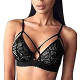 OVERMAL Women Sexy Lingerie Floral Sheer Lace Bra Top Seamless Bralette Cup Wireless Bra (XL, Black)