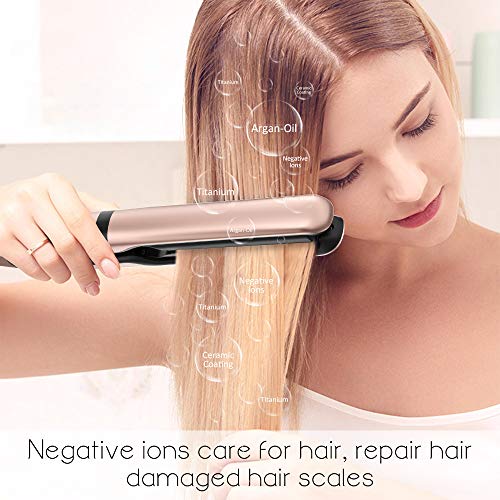 Flat Iron For Hair - Professional Ceramic Tourmaline Hair Straightener and Curler with 8 Adjustable Temp & Digital Controls for All Hair Types, 2 in 1 Straightens & Curls By Duomishu (Rose Gold)
