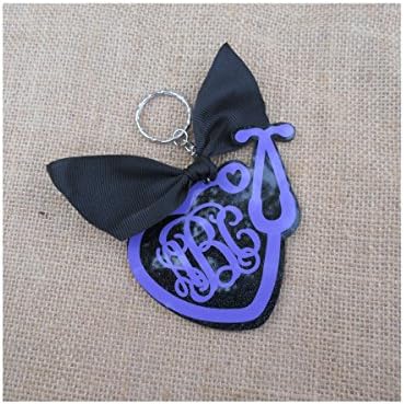 Black Glitter Stethoscope Acrylic Monogrammed Keychain with Ribbon