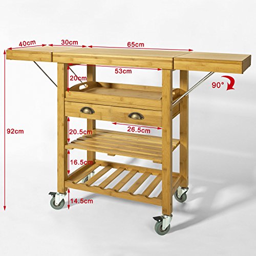 Haotian-FKW25-N-Extendable-Bamboo-Kitchen-Trolley-Cart-with-2-Folding-Hinged-Side-Boards-L6595125-xW40xH92cm