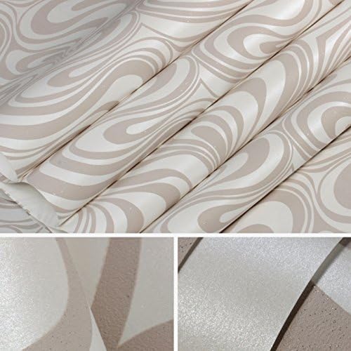 KeTian Modern Luxury 3D Abstract Curve Wallpaper Non-Woven Flocking Strips for Living Room/Bedroom Wallpaper Roll 0.7m (2.29' W) x 8.4m (27.56' L) = 5.88㎡ (63.11 sq.ft) (Cream&Silver&Gray) - Image 3