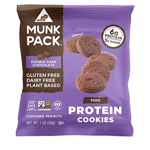 Munk Pack Double Dark Chocolate Mini Protein Cookies with 6 Grams of Protein | Cookie Snack Pack | Vegan | Gluten, Dairy and Soy Free | Chewy | 8 Pack