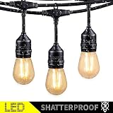 48 Ft LED Outdoor String Lights with 15 Dimmable S14 Edison Bulbs, Shatterproof Commercial Grade Hanging Patio Lights for Deck Backyard Bistro Cafe Pergola Gazebo Wedding Garden Vintage Light Decor