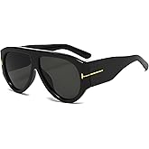 QYVEWY Trendy Oversized Aviator Sunglasses for Women Men Square Thick Frame Large Sun Glasses UV400 Protection