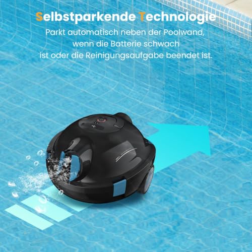 Y10 Wireless Pool Robot | Powerful Automatic Vacuum Cleaner, 120 Minutes Autonomy & Self-Parking, Designed for In-Ground Pools and Flat-Bottom Pools up to 100 m² (Black)