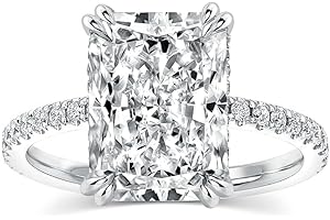 PAFIDDY 4.5CT Stunning Radiant Cut Engagement Ring for Women,Simulated Diamond Ring,18K White Gold Plated 925 Sterling Silver Promise Ring