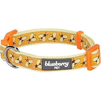 Blueberry Pet Essentials 8 Patterns Statement Busy Bees Designer Adjustable Dog Collar, Large, Neck 18