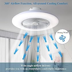 Low Profile Ceiling Fan with Light, 23" Bladeless