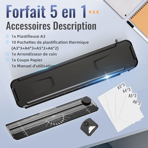 MAXDONE A3 Laminator, Thermal and Cold Laminator A3 A4 A5 A6 Laminating Pouches for Corner Rounder Paper Cutter 1-2 min Quick Preheat & No Bubbles