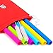 Big Reusable Straws for Smoothies and for 30 oz Tumbler Yeti/Rtic - 6 Straight Wide Reusable Straws + 2 Brushes + 1 Red Storage Pouch - Reusable Drinking Straws Set - Silicone Straws Bundle