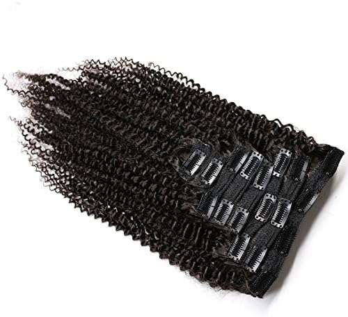 MEIEM Clip In Human Hair Extensions Brazilian Virgin African American 4B 4C Afro Kinky Curly Clip in Hair Extensions Natural Color Clip Ins For Black Women