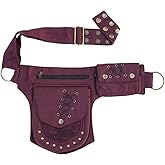 QAZWSXE Waist Pack, Renaissance Bag for Women, Maroon Canvas Waist Bags, Thigh Bag with Multiple Pockets, Adjustable Hip Belt Bag for Travel, Work, School, Festival Party