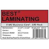 Best Laminating® - 5 Mil Business Card Therm. Laminating Pouches - 2-1/4 x 3-3/4 (100 Pouches)
