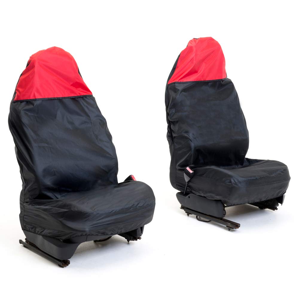 Auto Companion AUTOC-44 Universal Front Waterproof Seat Covers, Black with Red Top, Set of 2