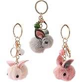 ABOOFAN Rabbit Keychain Cartoon Faux Fur Bunny Bag Pendant Plush Rabbit Keyring Key Holder Car Hanging Ornament for Easter Girls Random Color