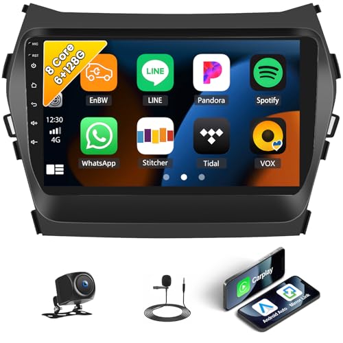 [6+128G] 8-Core Android 15 Car Stereo for Hyundai Santa Fe IX45 2013-2018 with Wireless Carplay&Android Auto,9 Inch Car Radio with Mirror Link Bluetooth FM/RDS WiFi GPS SWC Dual USB+AHD Backup Camera