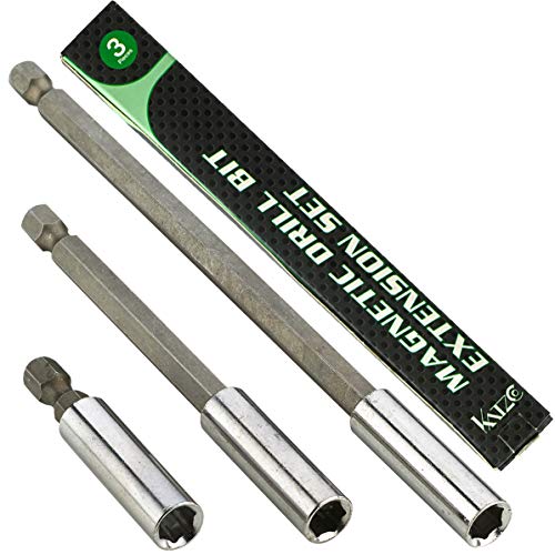 Katzco Magnetic Bit Holder Extensions - 3 Piece Set - 2, 4, and 6 Inch - for Drills, Socket Adapters, Automotive Maintenance, Shops, Mechanics, Household Use, DIY, Repair Work, and More