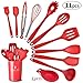 Silicone Kitchen Utensils Set: Heat-Resistant Silicone Cooking Tools for Non-Stick Cookware（Red Holder))